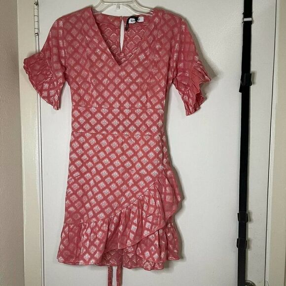 Glamorous pink ruffle tie mini dress size US 4 - Picture 1 of 6